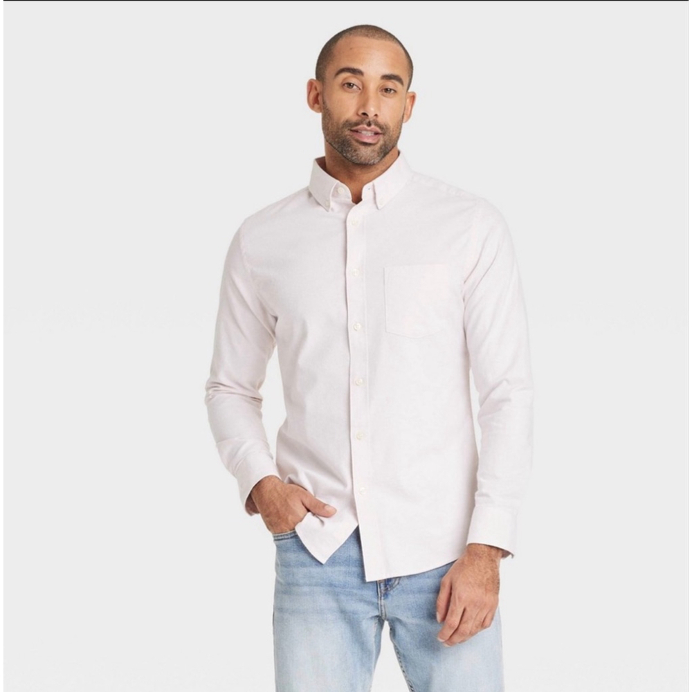 Men’s Long Sleeve Poplin Shirt | Goodfellow & Co™ Pink S | Slim Fit | NWT